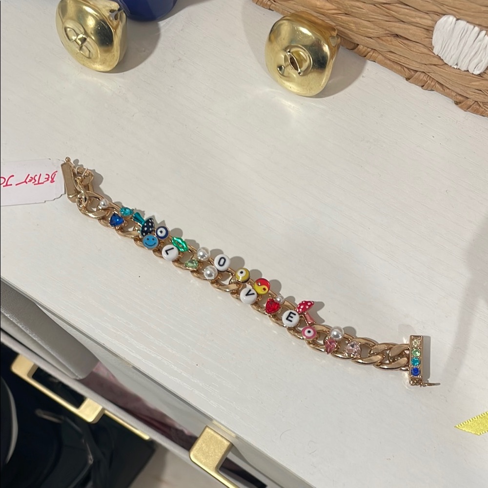 Betsey Johnson Gold and Blue Charm Bracelet
